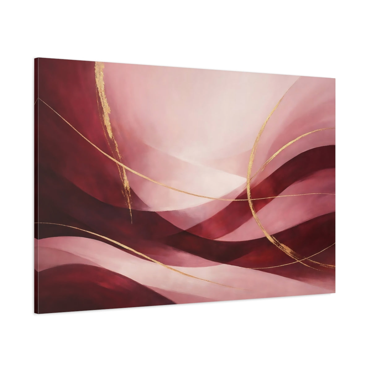 Main Mockup. Abstract Abstract Waves Pink And Gold Abstract shown as stretched canvas wall art