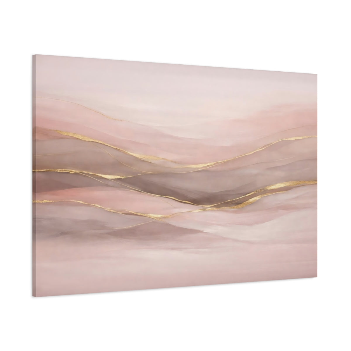 Main Mockup. Abstract Abstract Waves Pink And Gold shown as stretched canvas wall art