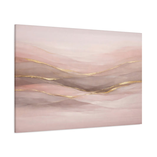Main Mockup. Abstract Abstract Waves Pink And Gold shown as stretched canvas wall art
