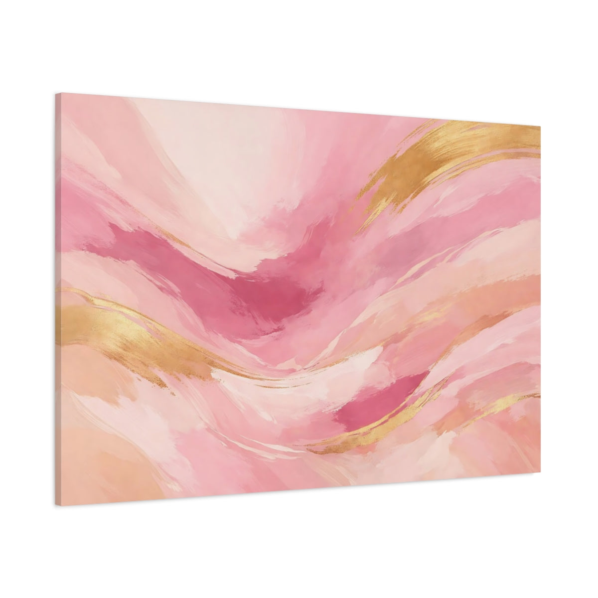 Main Mockup. Abstract Abstract Waves Pink And Gold shown as stretched canvas wall art