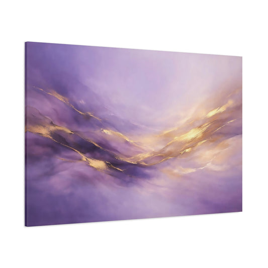 Main Mockup. Abstract Abstract Waves Purple And Gold shown as stretched canvas wall art