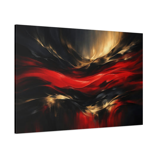 Main Mockup. Abstract Abstract Waves Red Black Gold Abstract shown as stretched canvas wall art