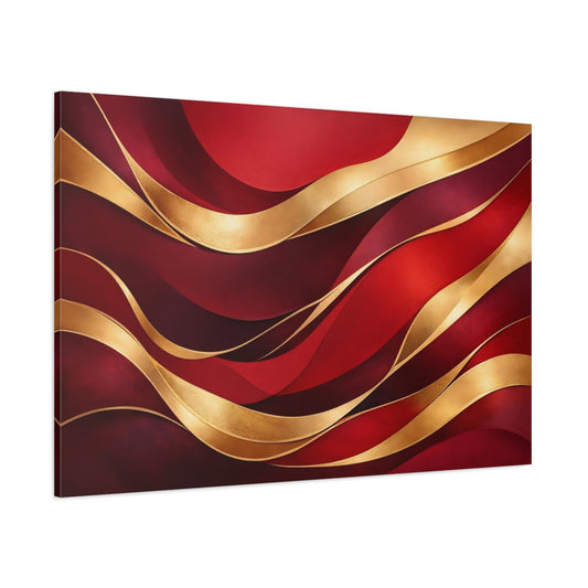 Main Mockup. Abstract Abstract Waves Red Gold Abstract shown as stretched canvas wall art