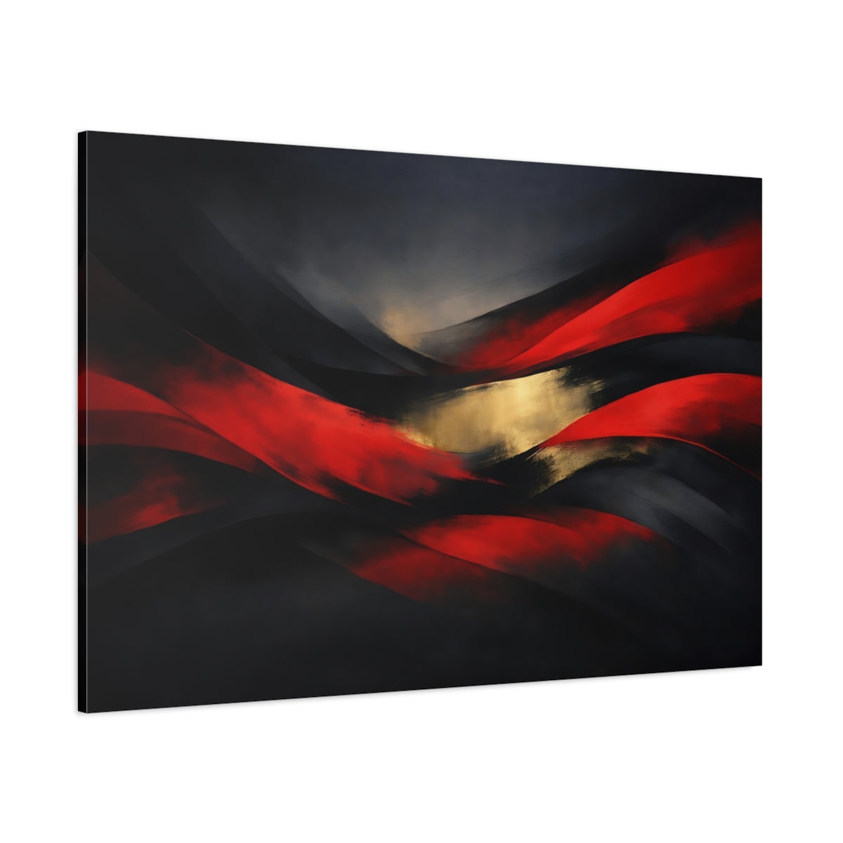 Main Mockup. Abstract Abstract Waves Red Gold Black shown as stretched canvas wall art
