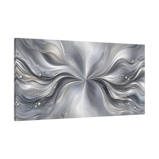 Main Mockup. Abstract Abstract Waves Silver And Grey shown as stretched canvas wall art