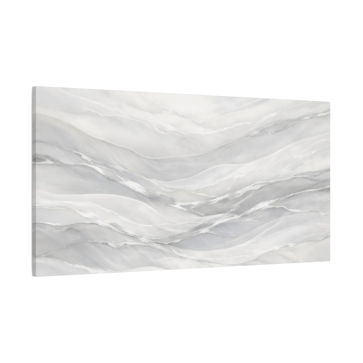 Main Mockup. Abstract Abstract Waves White And Silver shown as stretched canvas wall art