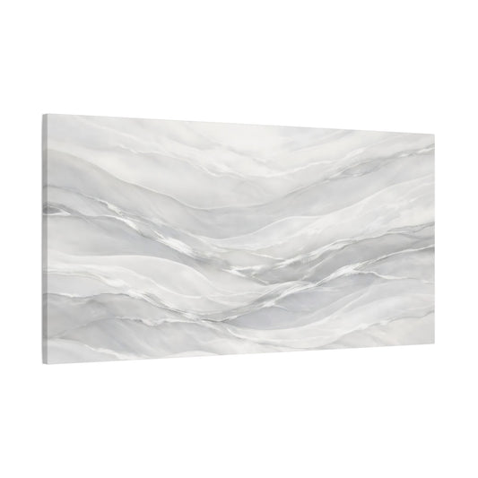 Main Mockup. Abstract Abstract Waves White And Silver shown as stretched canvas wall art