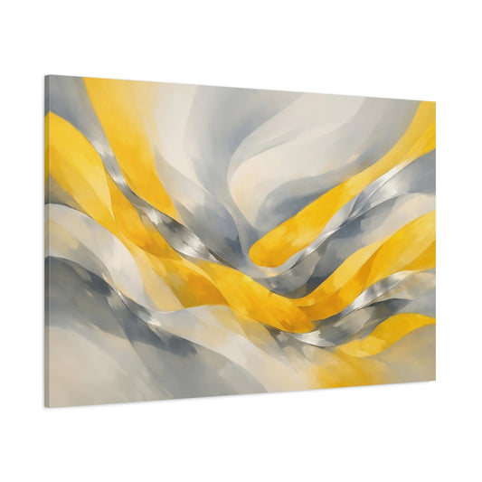 Main Mockup. Abstract Abstract Waves Yellow And Grey shown as stretched canvas wall art