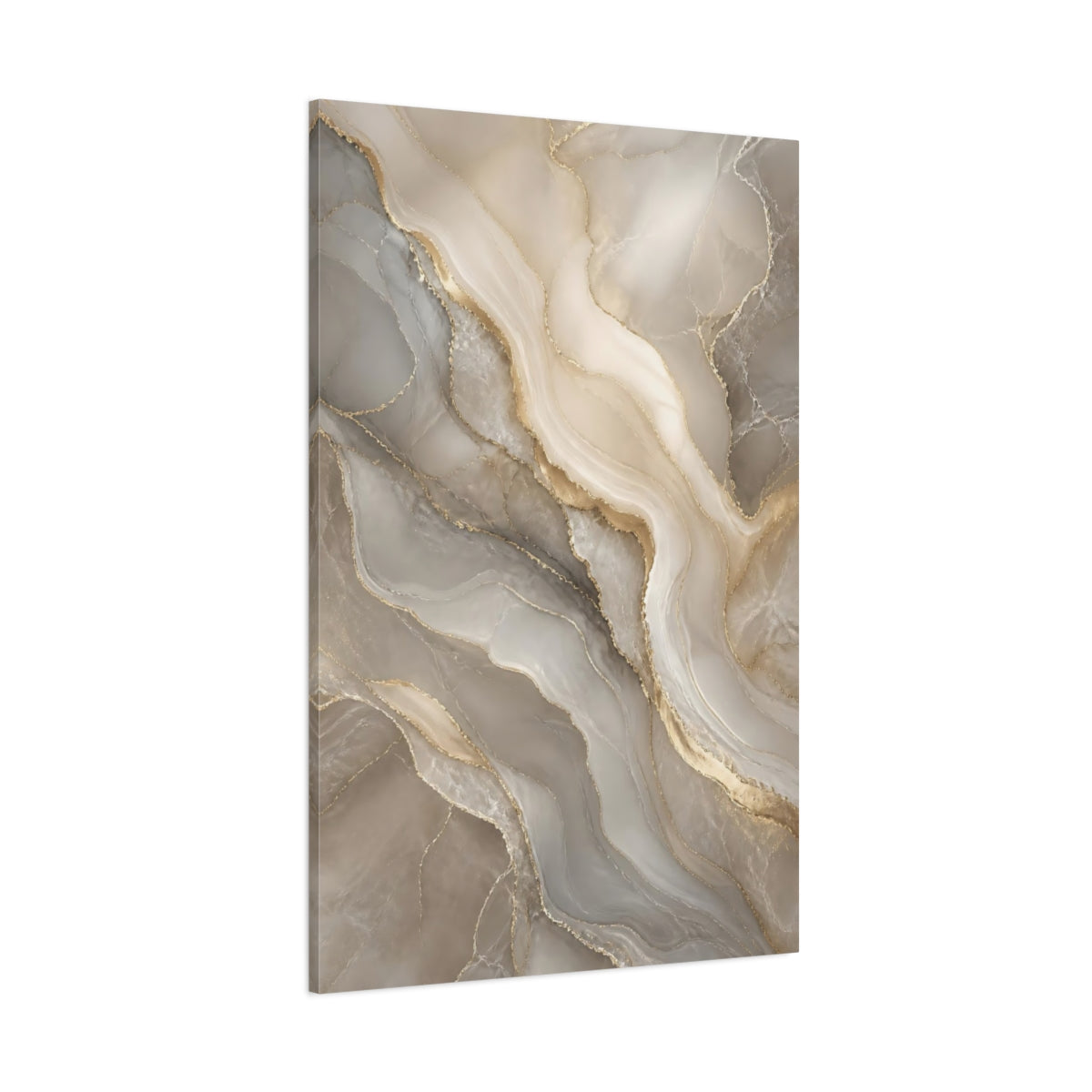 Side Mockup 1. Abstract Agate Pattern Gray And Gold shown as stretched canvas wall art