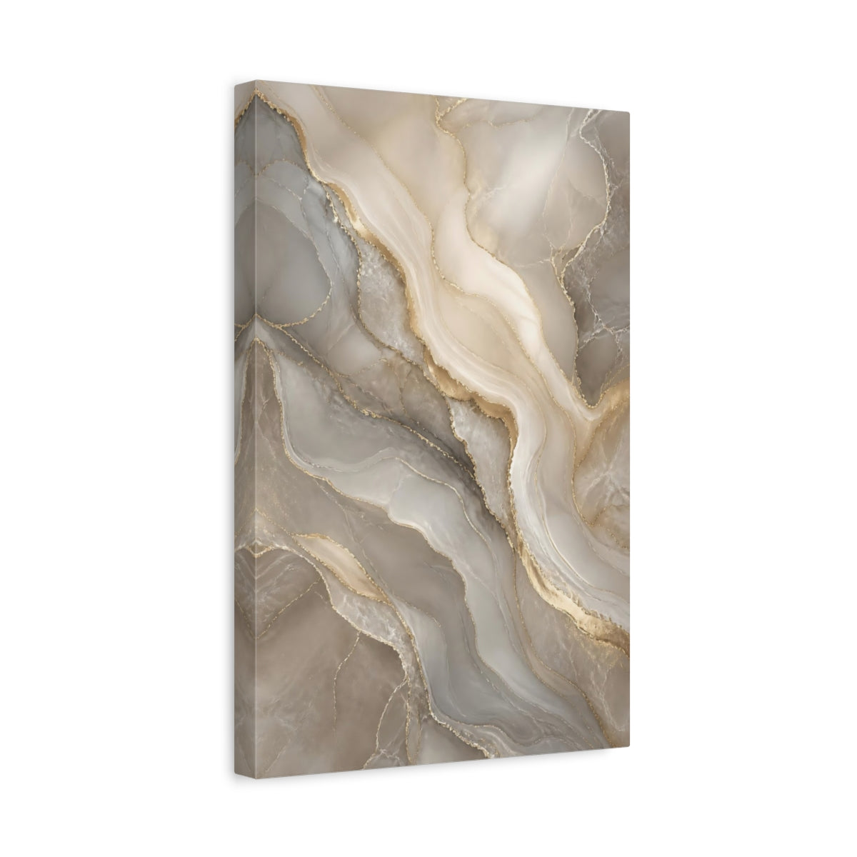 Side Mockup 4. Abstract Agate Pattern Gray And Gold shown as stretched canvas wall art