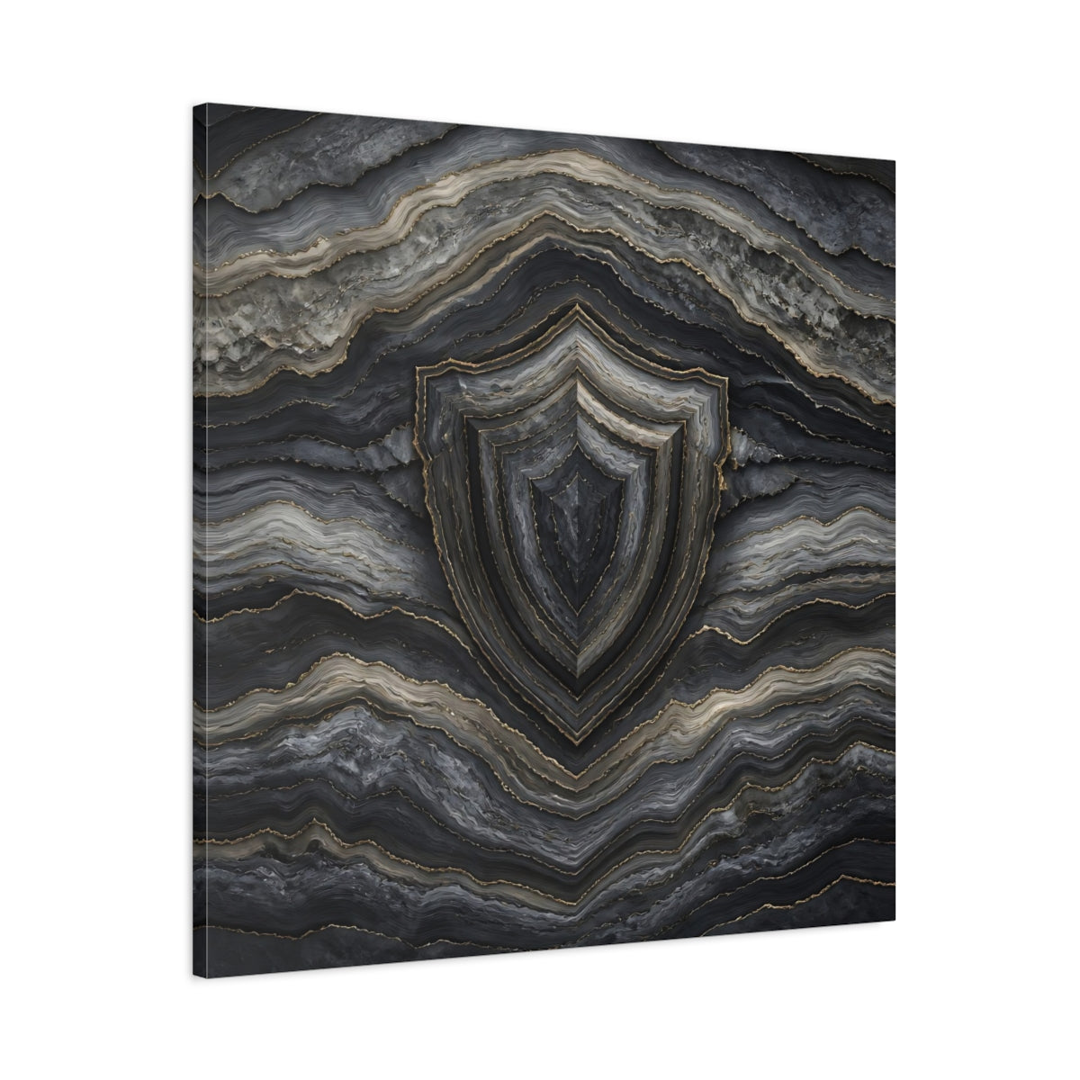 Main Mockup. Abstract Agate Shield Grey Gold Agate shown as stretched canvas wall art