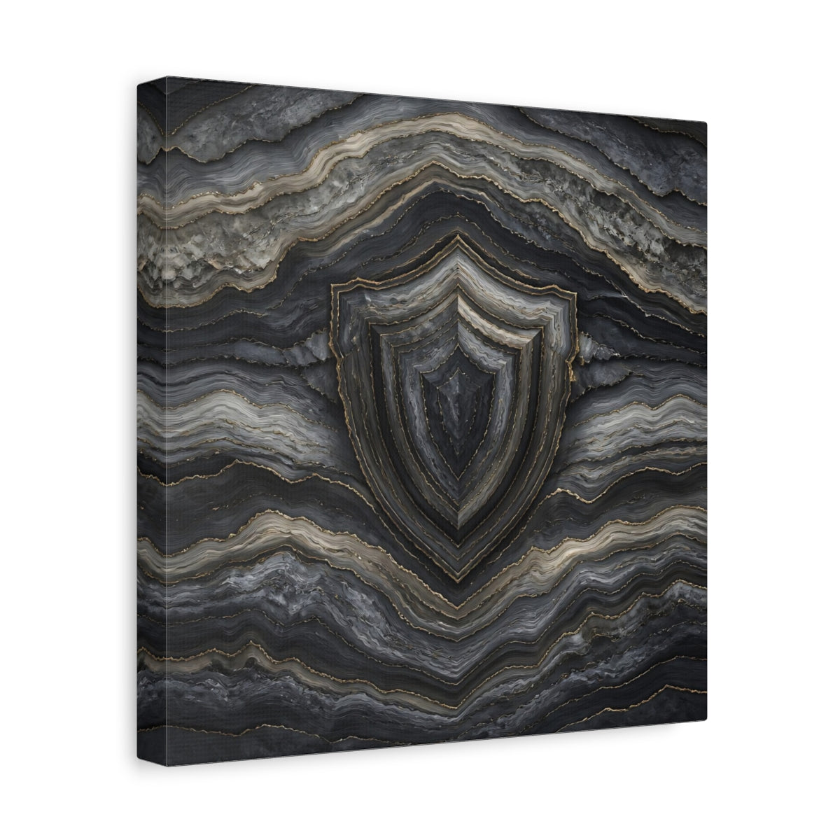 Side Mockup 8. Abstract Agate Shield Grey Gold Agate shown as stretched canvas wall art
