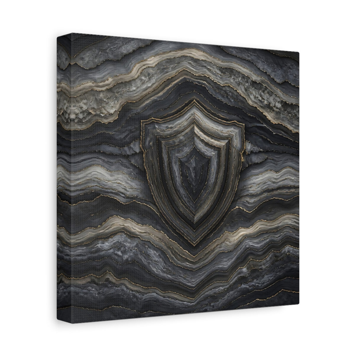 Side Mockup 9. Abstract Agate Shield Grey Gold Agate shown as stretched canvas wall art