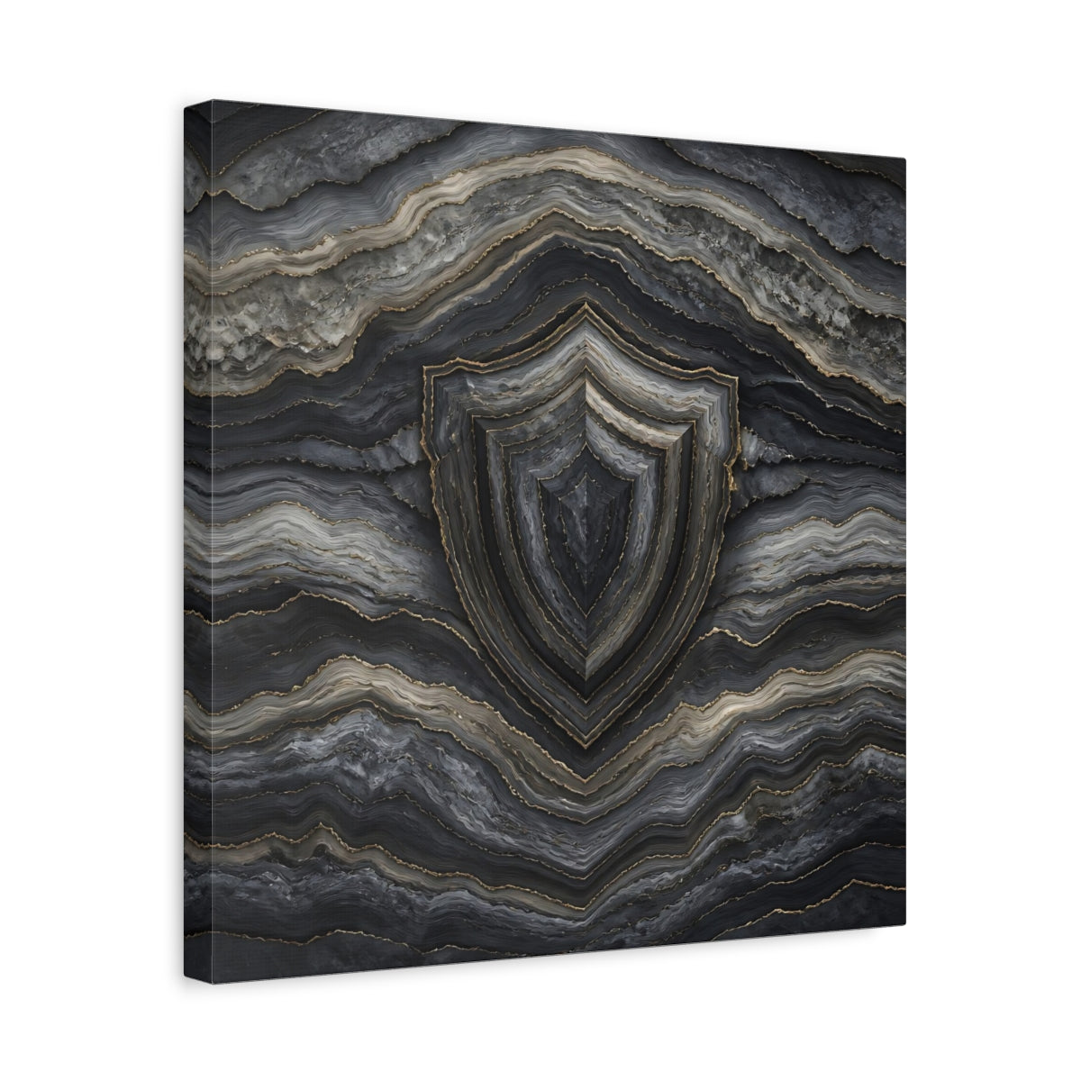 Side Mockup 6. Abstract Agate Shield Grey Gold Agate shown as stretched canvas wall art