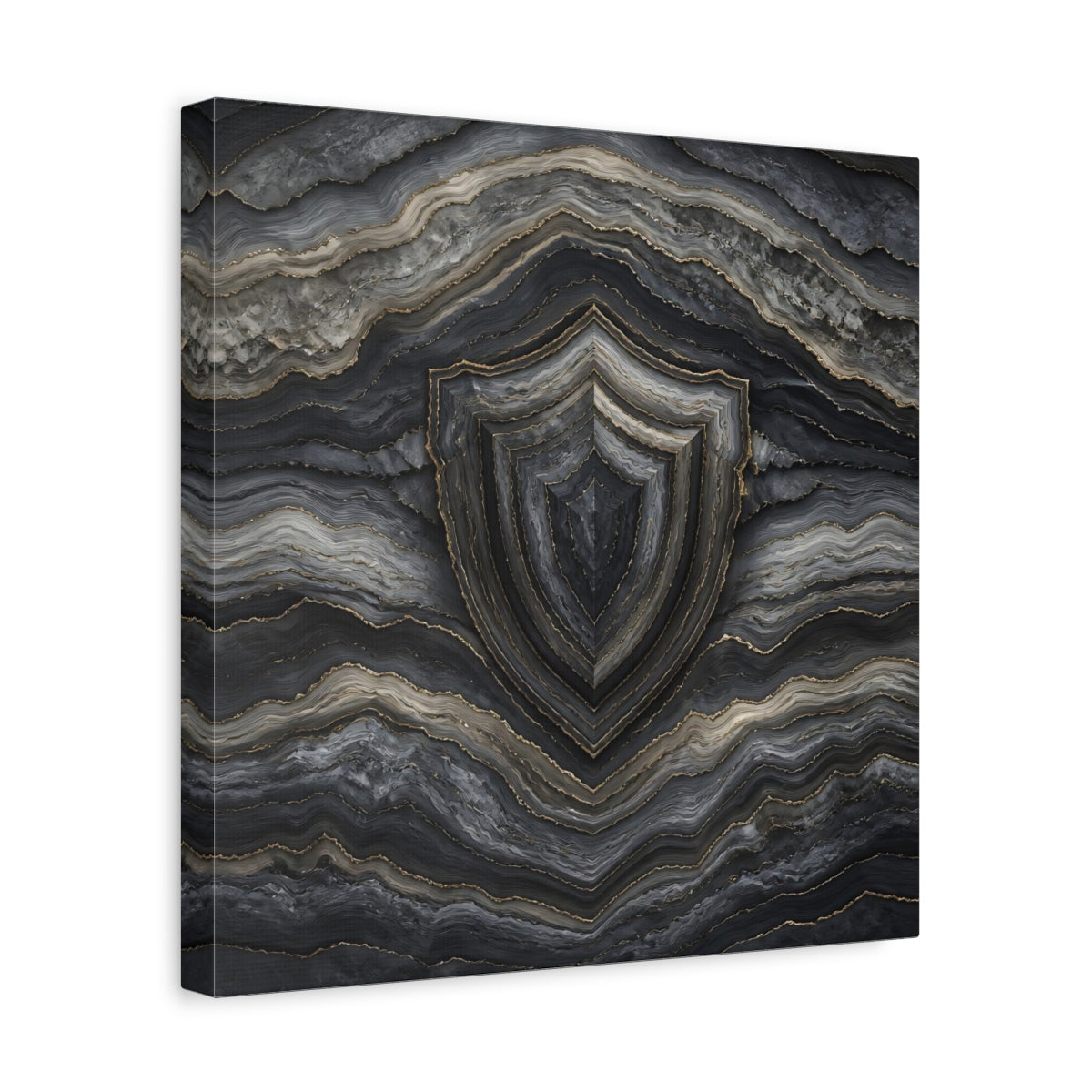 Side Mockup 7. Abstract Agate Shield Grey Gold Agate shown as stretched canvas wall art