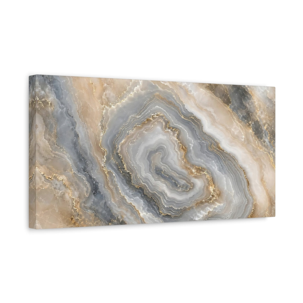 Side Mockup 3. Abstract Agate Stone Grey Gold Abstract shown as stretched canvas wall art