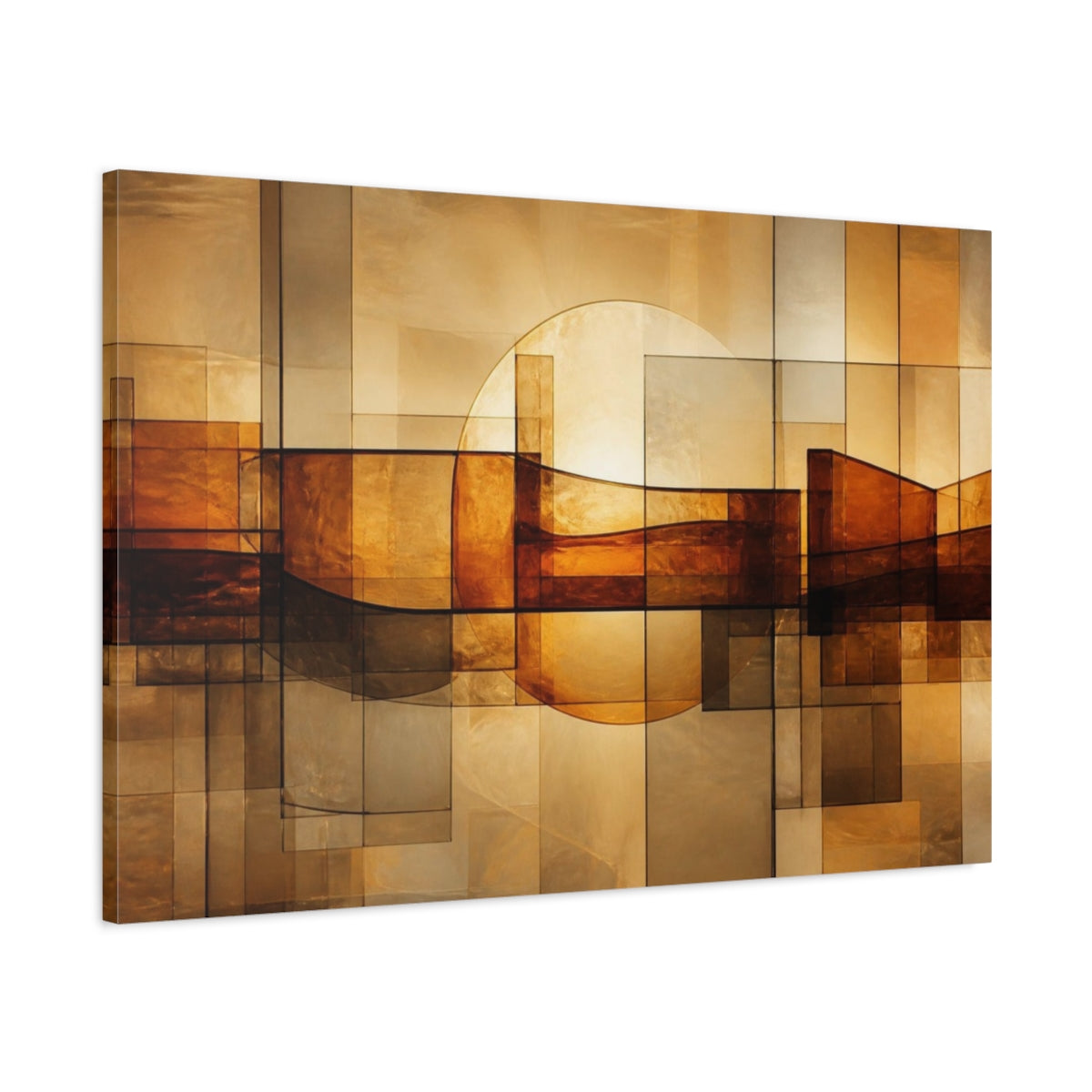 Main Mockup. Abstract Amber Glass Halo shown as canvas print