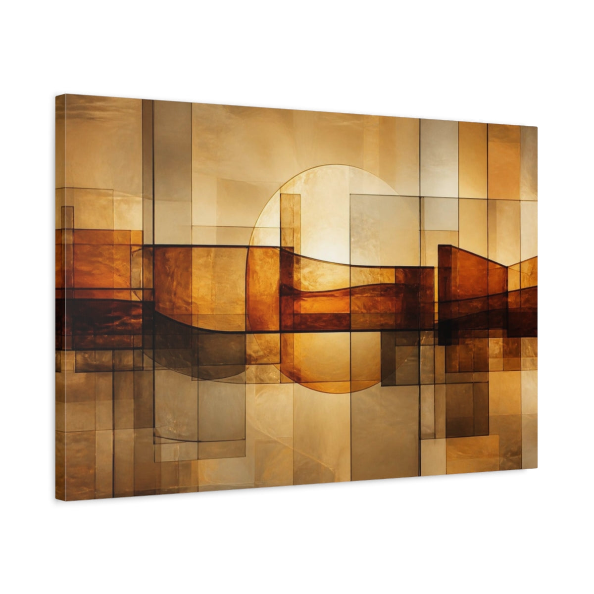 Side Mockup 2. Abstract Amber Glass Halo shown as canvas print