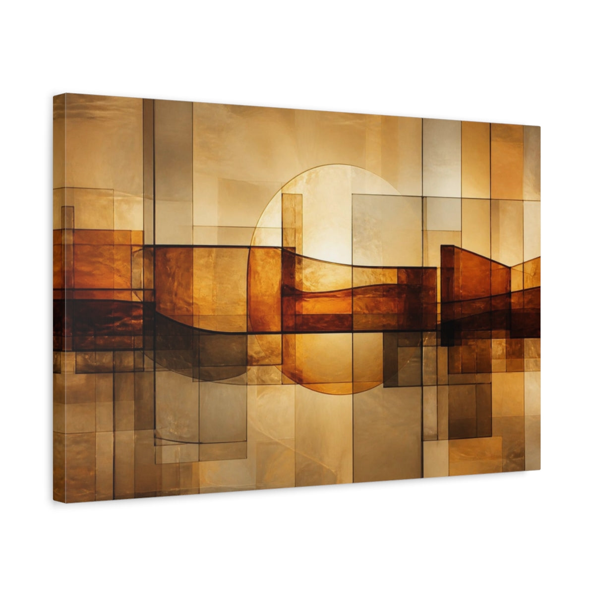 Side Mockup 3. Abstract Amber Glass Halo shown as canvas print