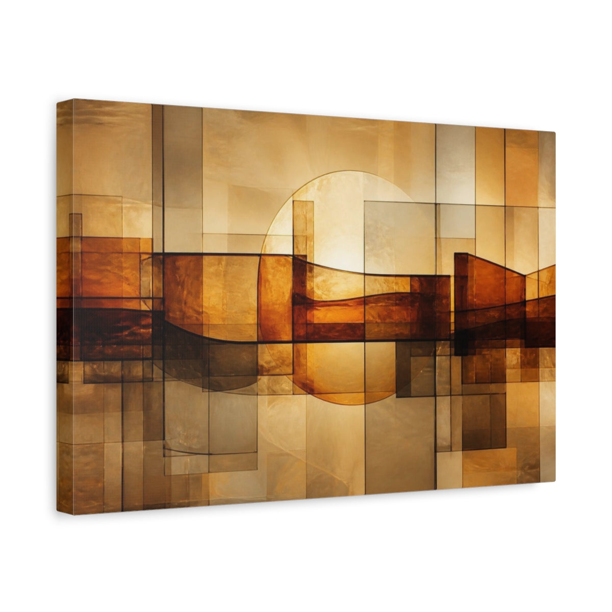 Side Mockup 4. Abstract Amber Glass Halo shown as canvas print