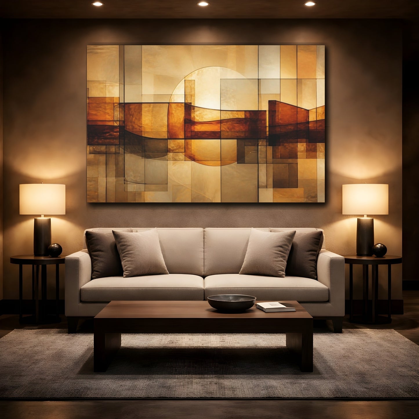 Mockup 2. Abstract Amber Glass Halo shown as canvas print