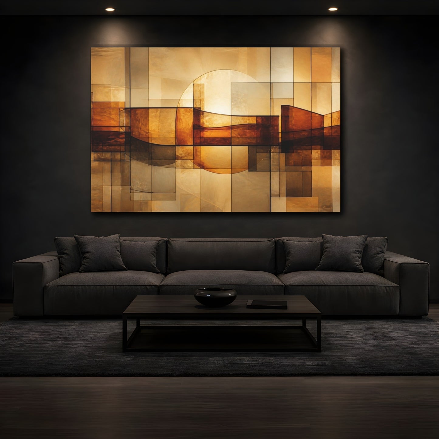 Mockup 3. Abstract Amber Glass Halo shown as canvas print