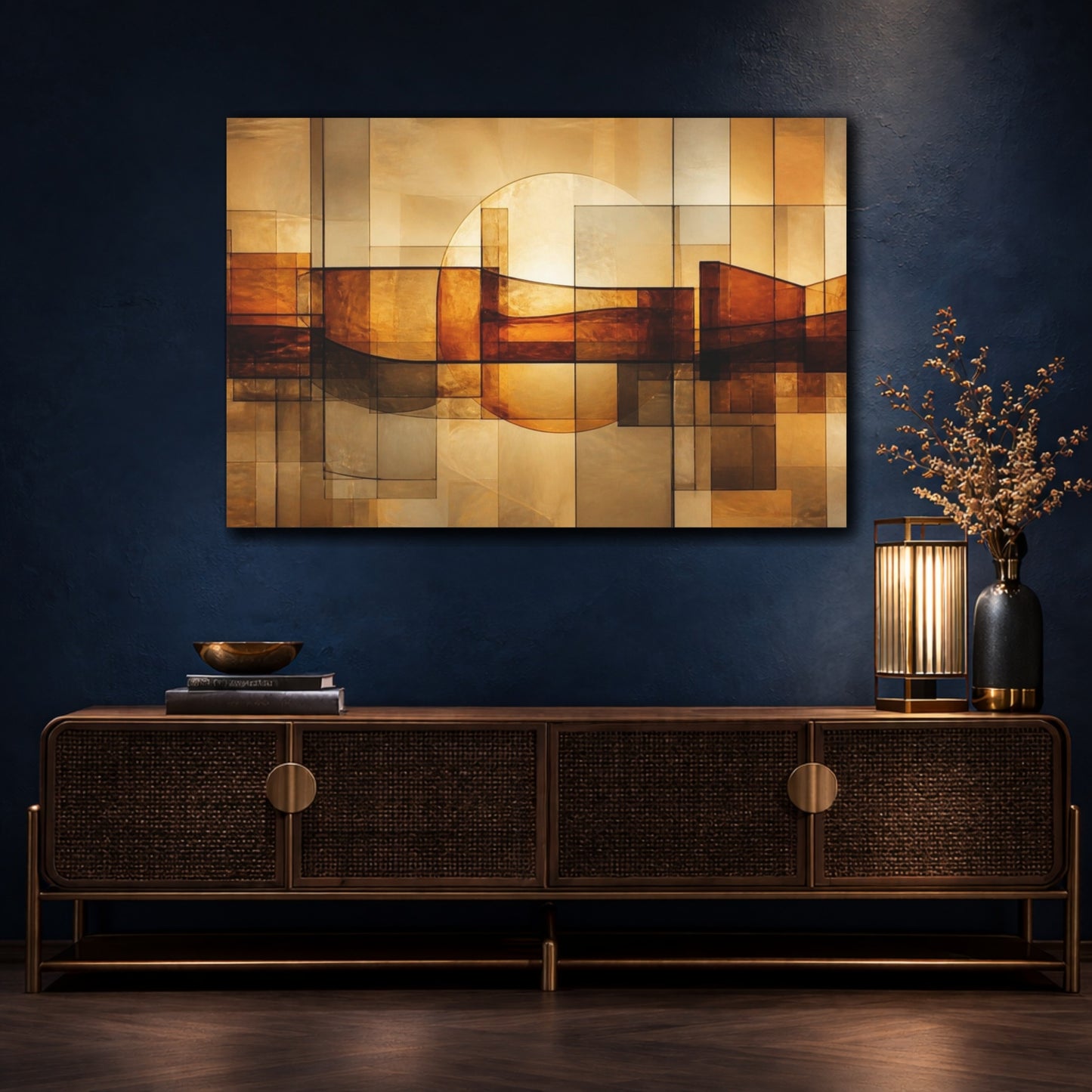 Mockup 4. Abstract Amber Glass Halo shown as canvas print