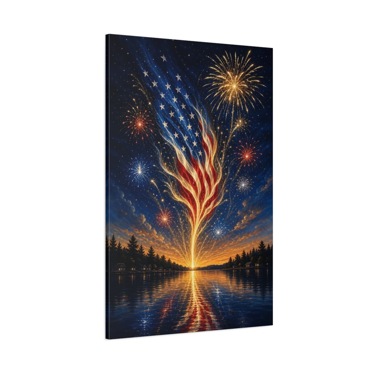 Abstract American Flag Patriotic Fireworks Canvas Print – Vibrant Living Room, Above Sofa - YesArtYes