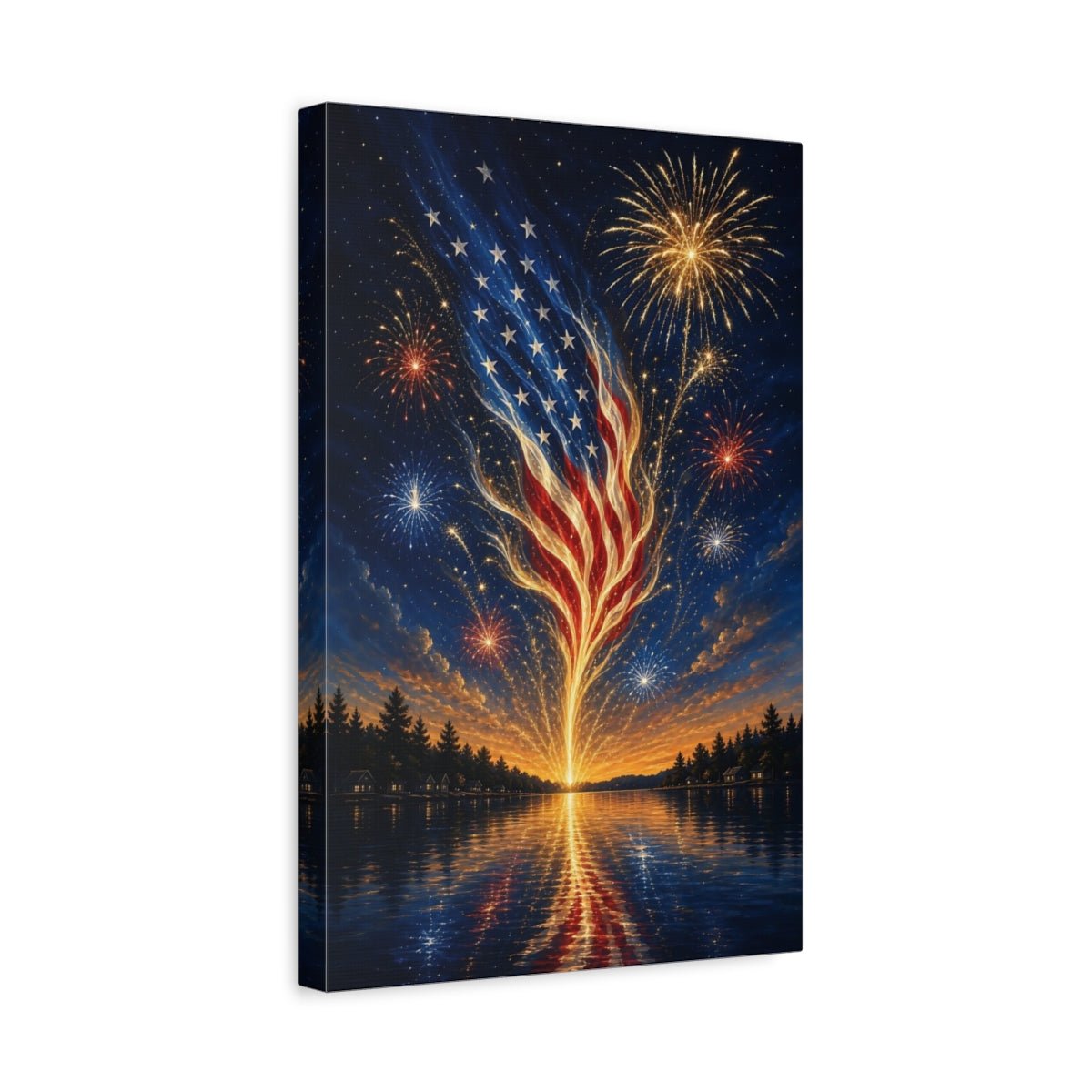 Abstract American Flag Patriotic Fireworks Canvas Print – Vibrant Living Room, Above Sofa - YesArtYes