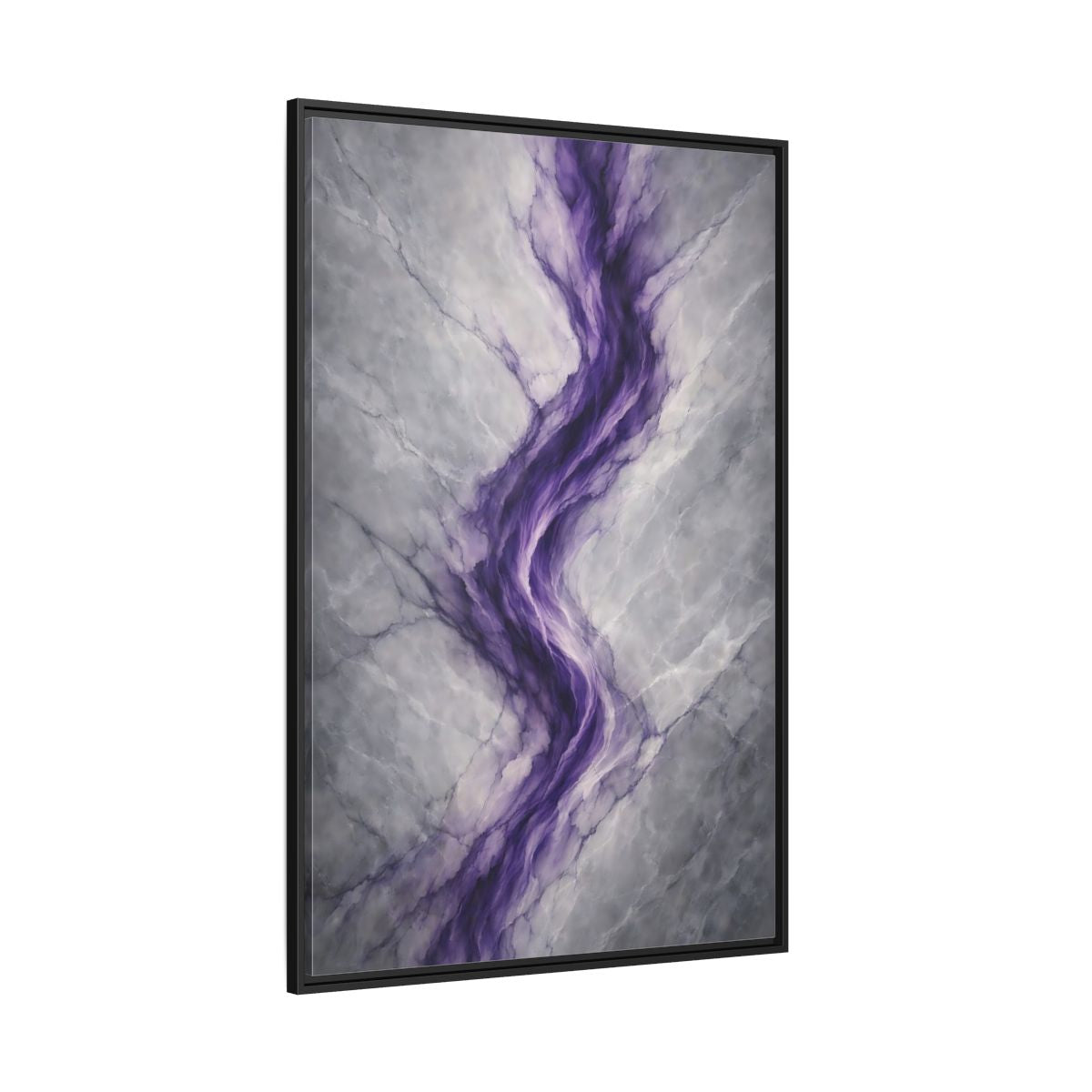 Main Mockup. Abstract Amethyst Vein Purple And Grey Abstract shown as stretched canvas wall art