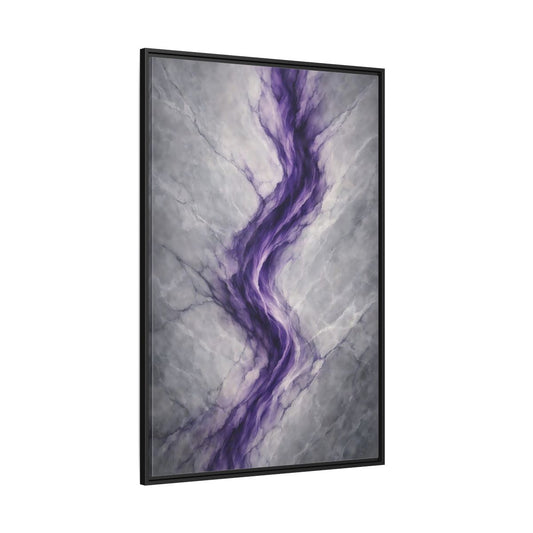 Main Mockup. Abstract Amethyst Vein Purple And Grey Abstract shown as stretched canvas wall art