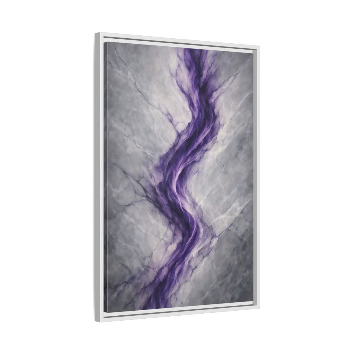 Side Mockup 11. Abstract Amethyst Vein Purple And Grey Abstract shown as stretched canvas wall art