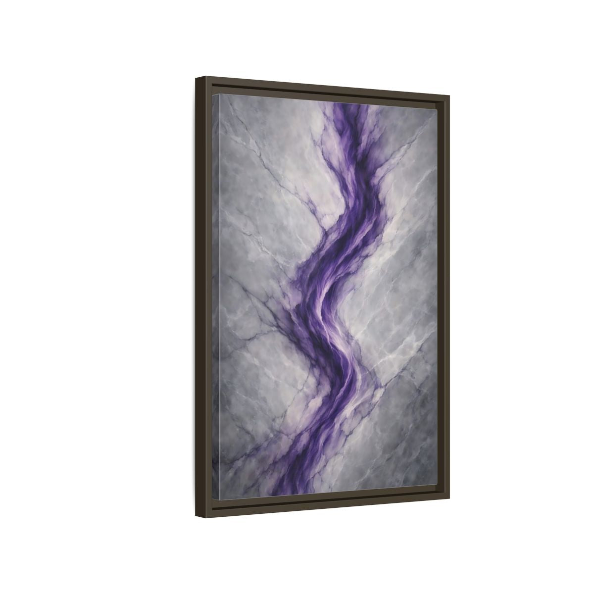 Side Mockup 2. Abstract Amethyst Vein Purple And Grey Abstract shown as stretched canvas wall art