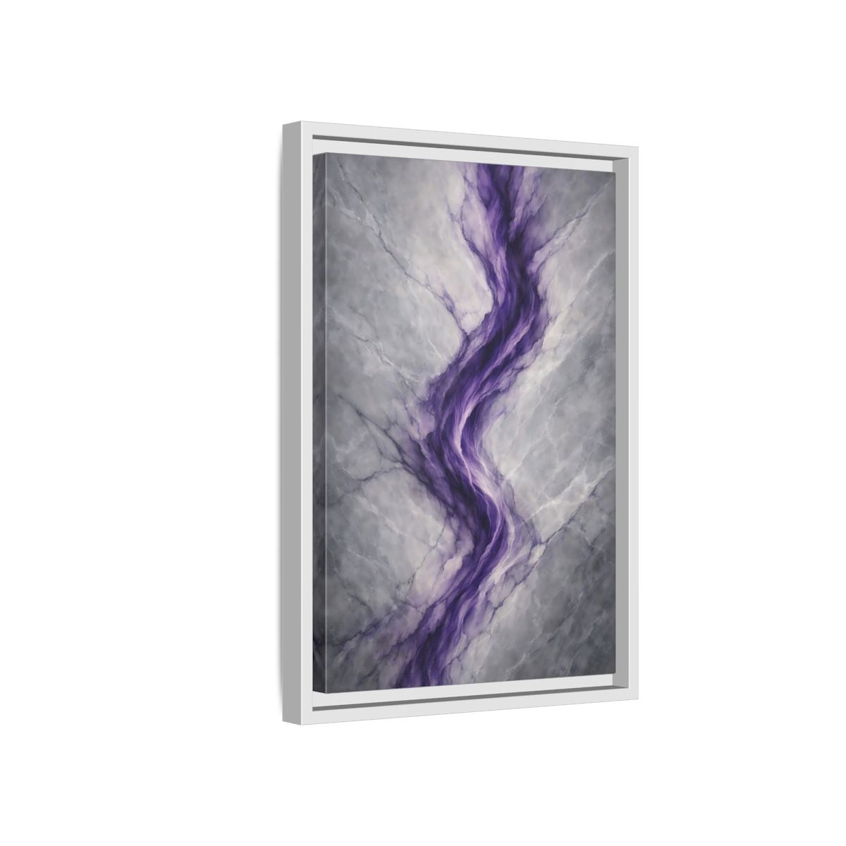 Side Mockup 4. Abstract Amethyst Vein Purple And Grey Abstract shown as stretched canvas wall art