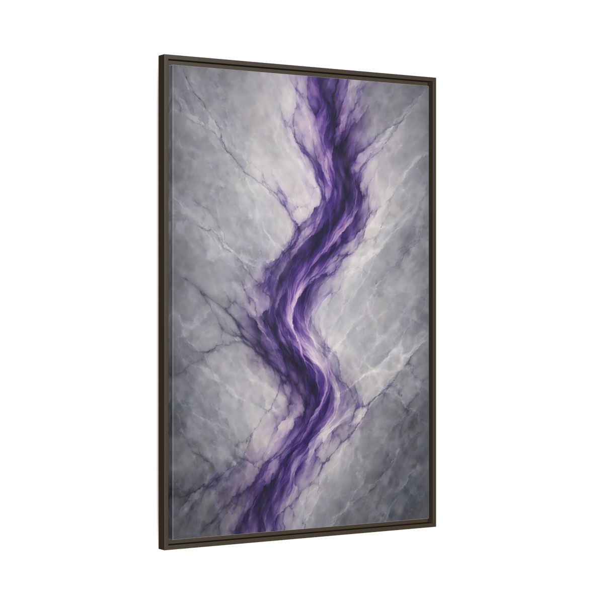 Side Mockup 8. Abstract Amethyst Vein Purple And Grey Abstract shown as stretched canvas wall art