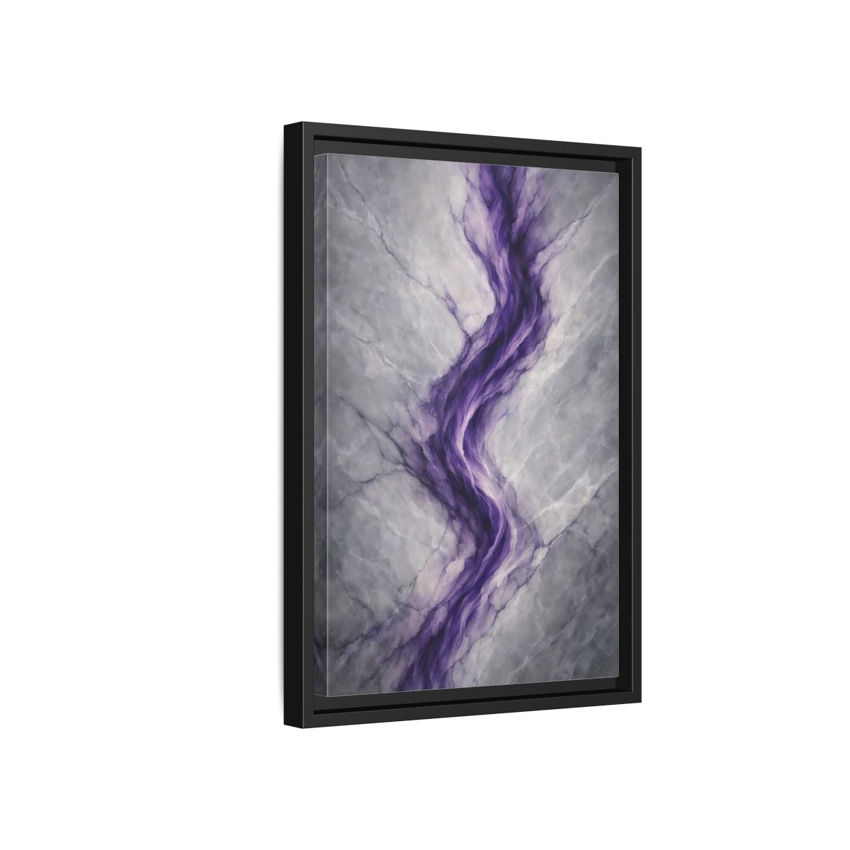 Side Mockup 6. Abstract Amethyst Vein Purple And Grey Abstract shown as stretched canvas wall art