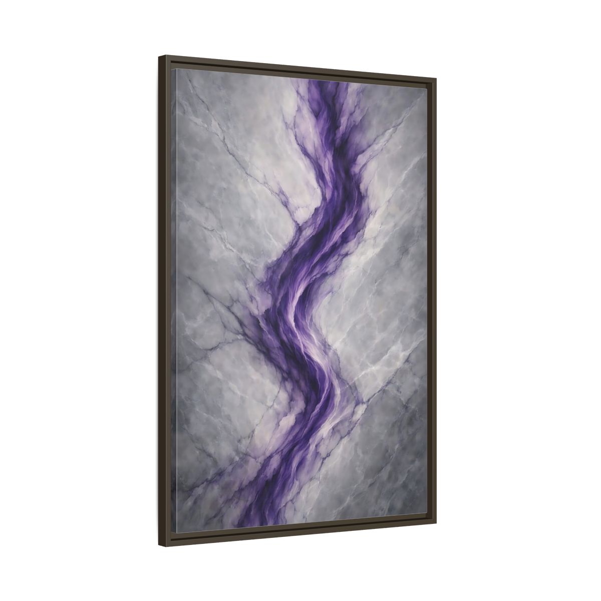 Side Mockup 10. Abstract Amethyst Vein Purple And Grey Abstract shown as stretched canvas wall art