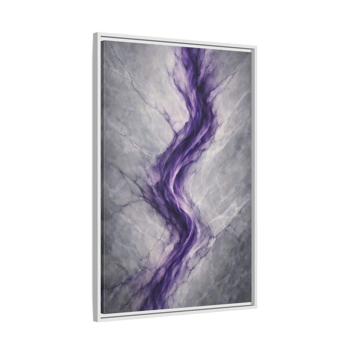 Side Mockup 9. Abstract Amethyst Vein Purple And Grey Abstract shown as stretched canvas wall art