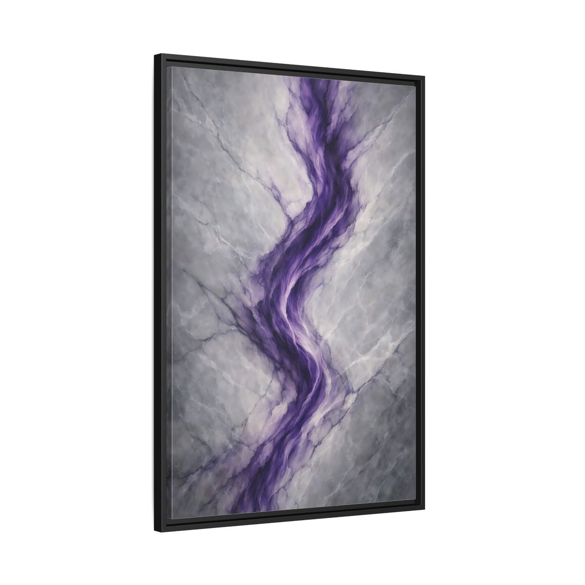 Side Mockup 13. Abstract Amethyst Vein Purple And Grey Abstract shown as stretched canvas wall art