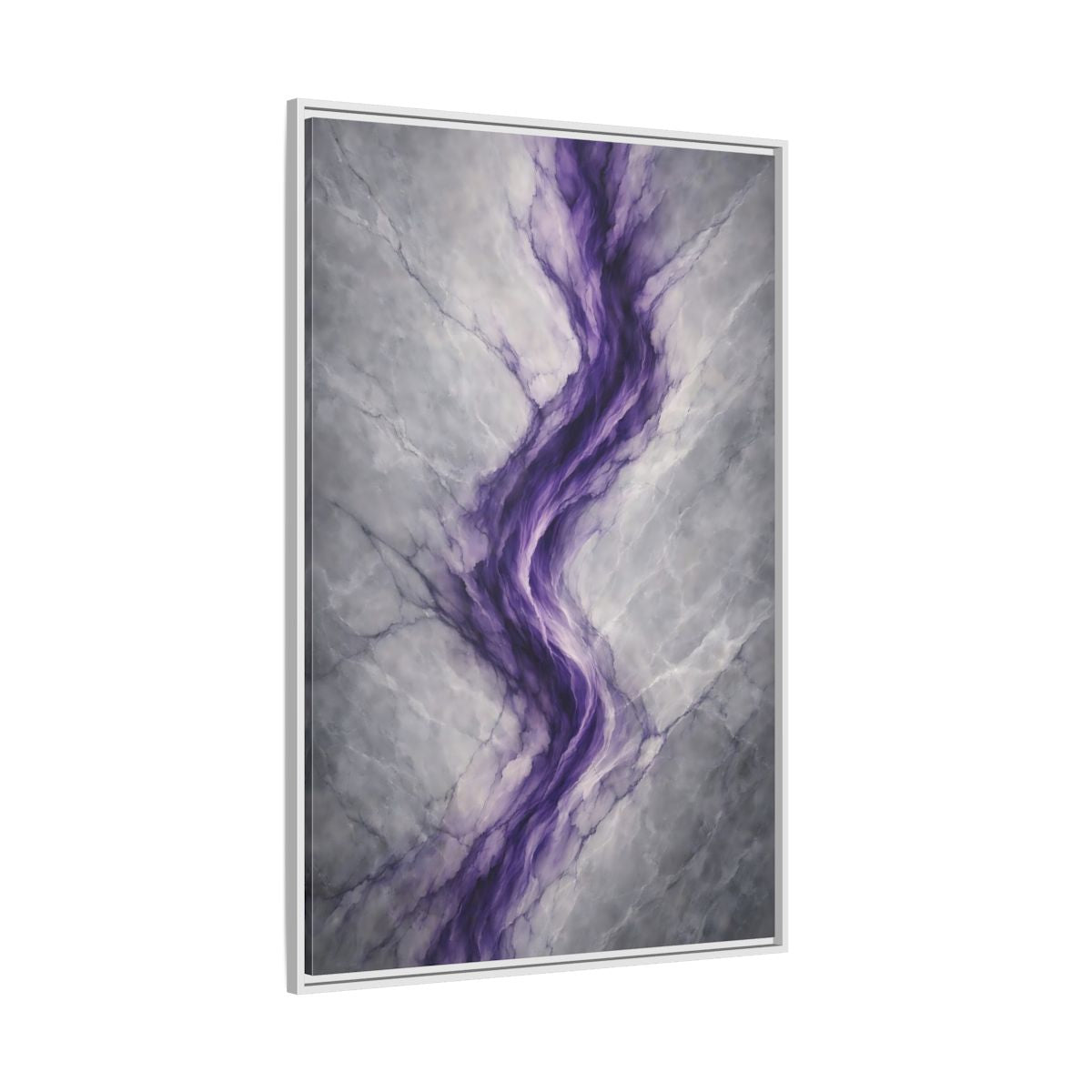 Side Mockup 7. Abstract Amethyst Vein Purple And Grey Abstract shown as stretched canvas wall art