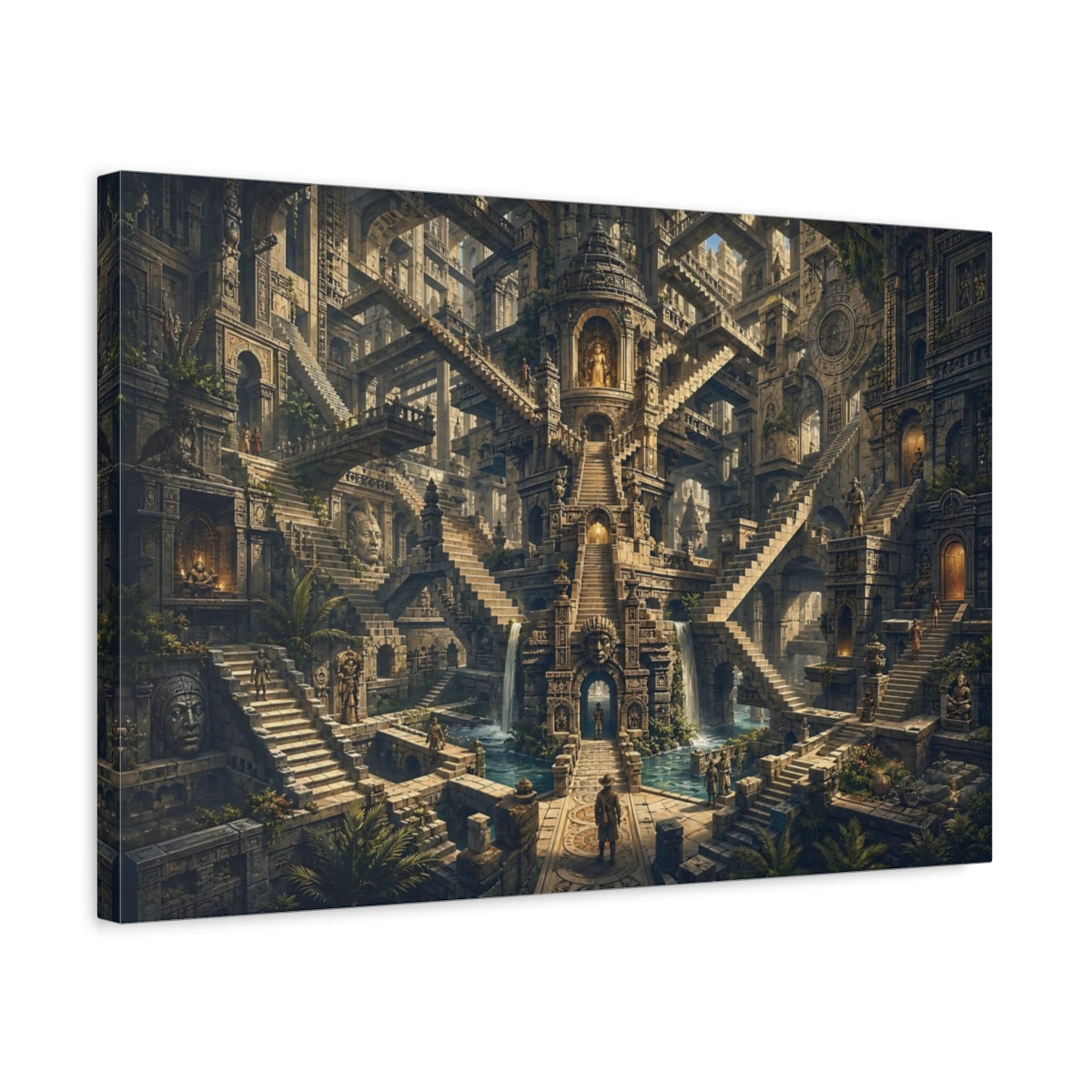Side Mockup 3. Abstract Ancient Labyrinth Stone Labyrinth shown as stretched canvas wall art