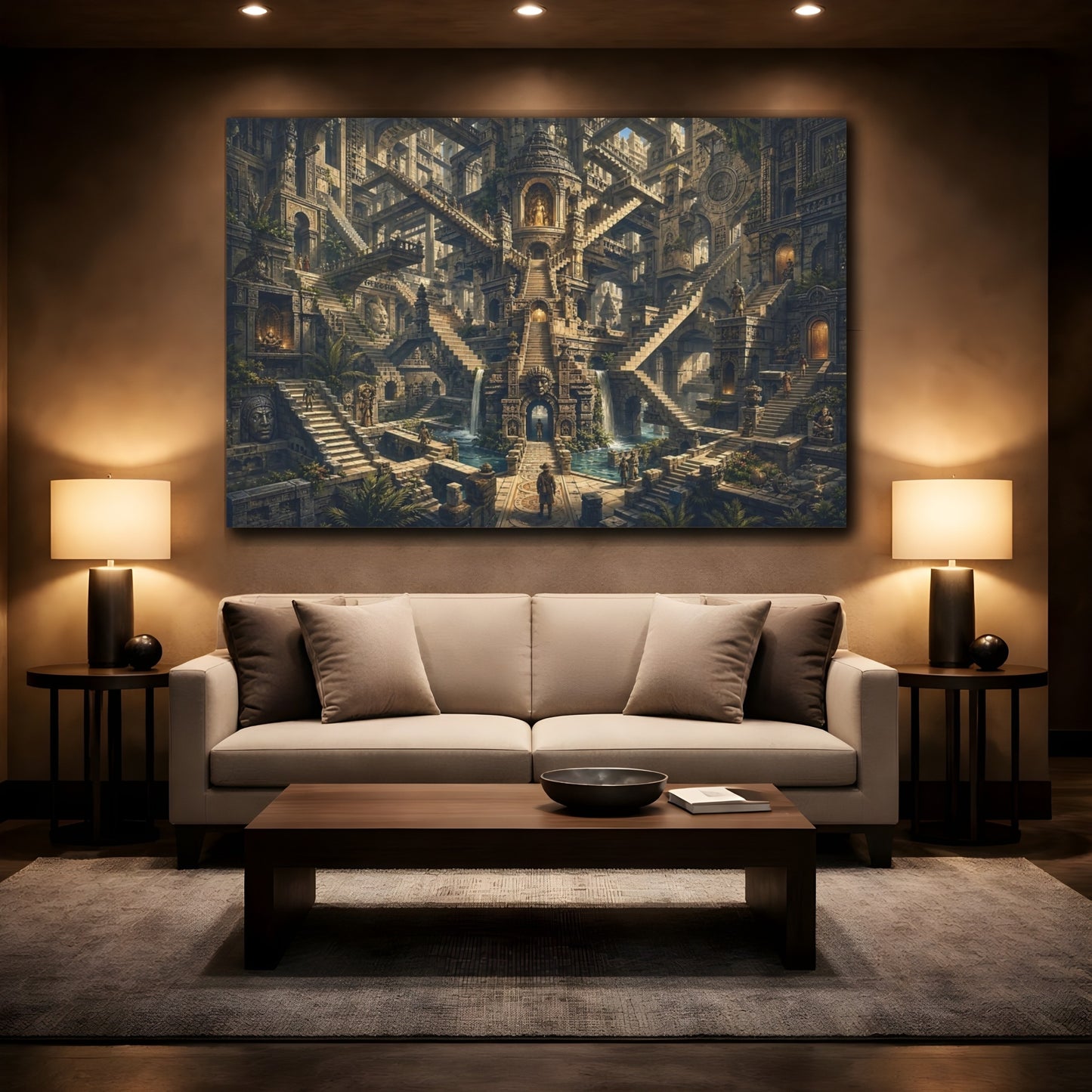 Mockup 2. Abstract Ancient Labyrinth Stone Labyrinth shown as stretched canvas wall art