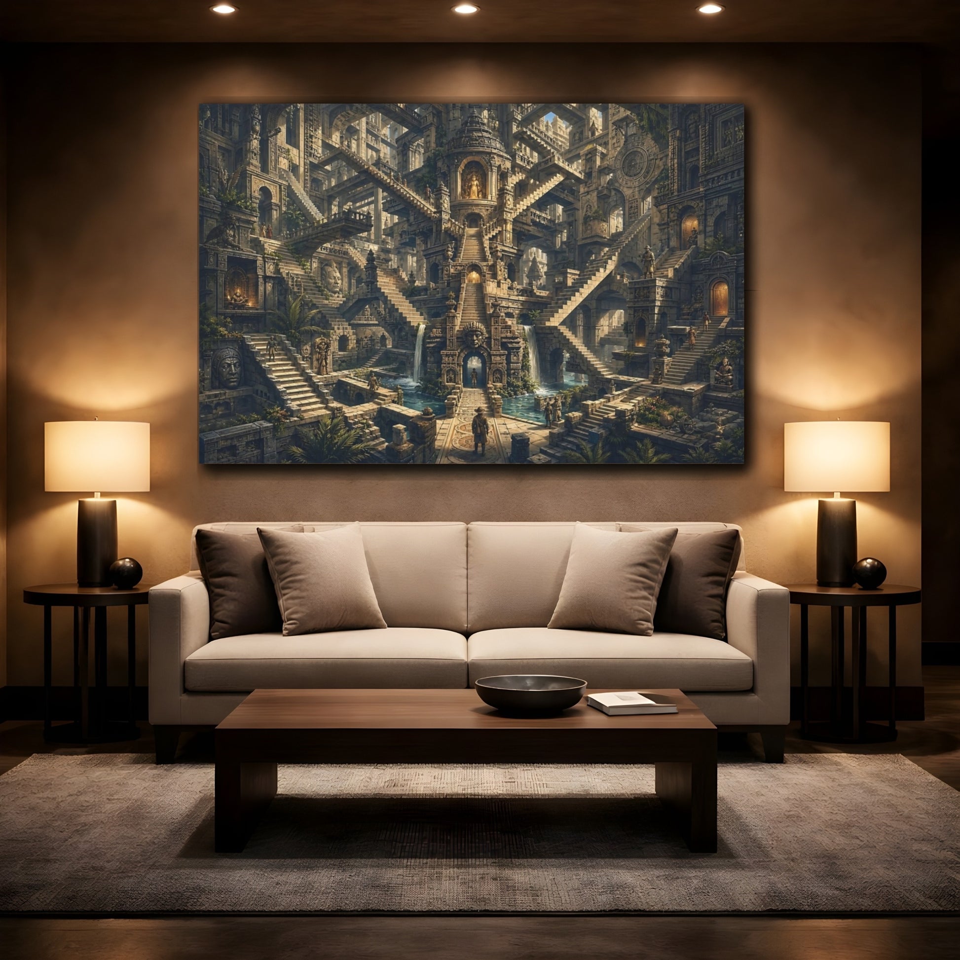 Mockup 2. Abstract Ancient Labyrinth Stone Labyrinth shown as stretched canvas wall art