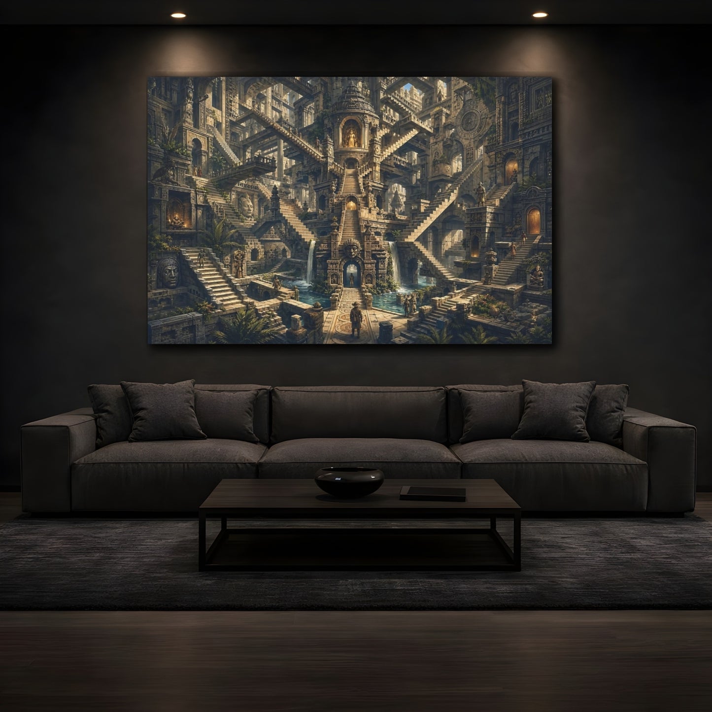 Mockup 3. Abstract Ancient Labyrinth Stone Labyrinth shown as stretched canvas wall art