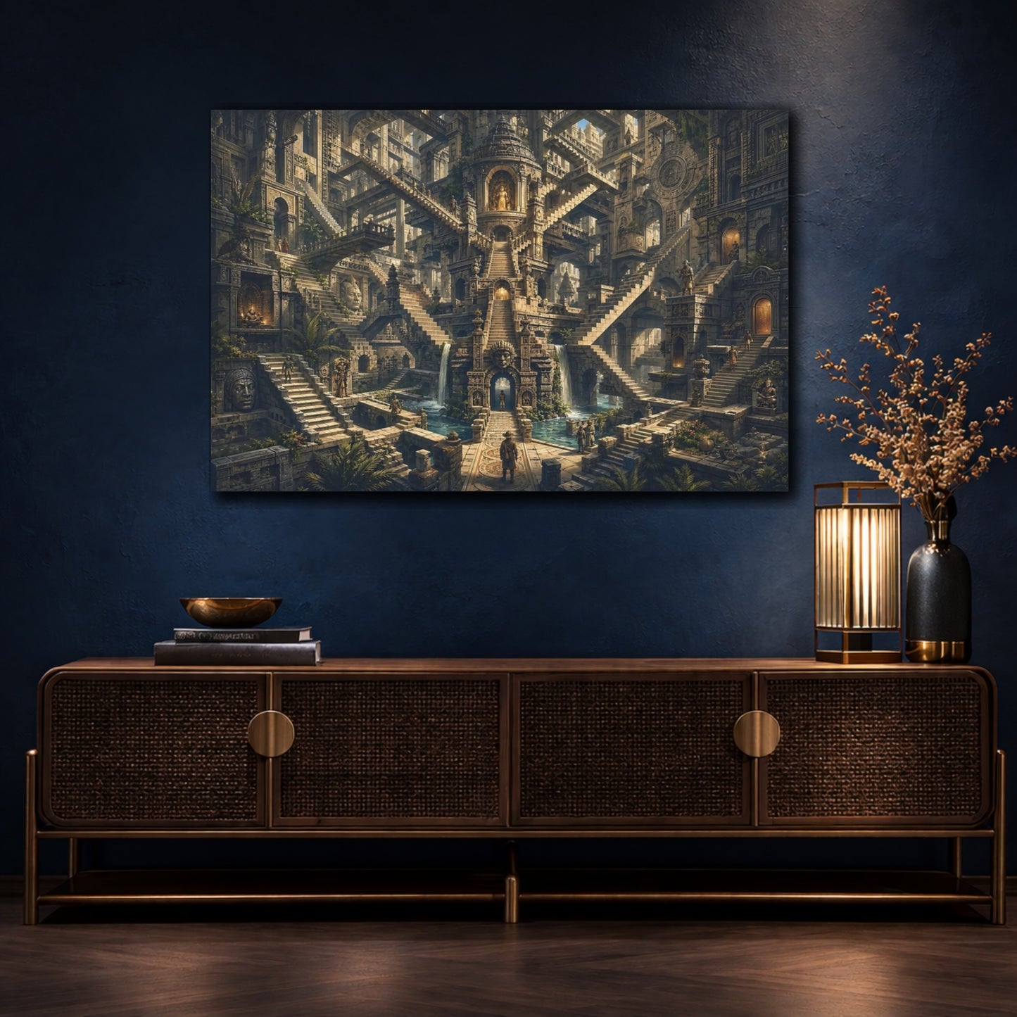 Mockup 4. Abstract Ancient Labyrinth Stone Labyrinth shown as stretched canvas wall art