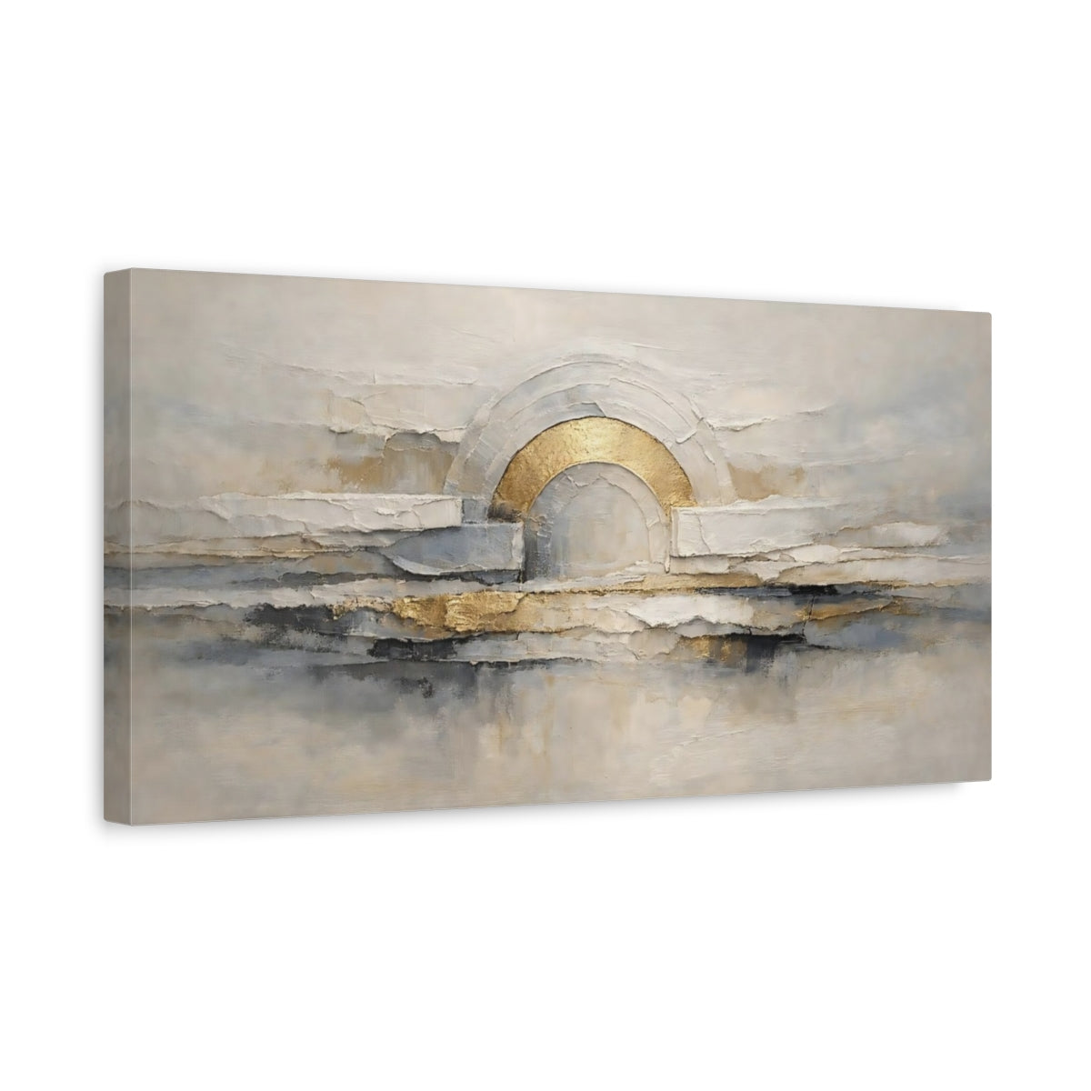 Side Mockup 3. Abstract Abstract Arch Gold Gray Abstract shown as stretched canvas wall art
