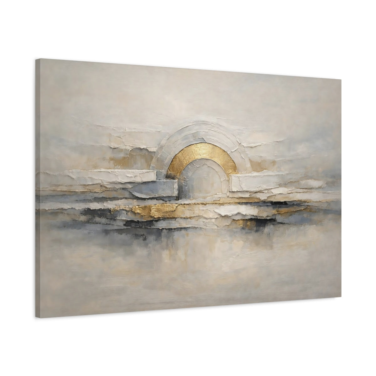 Side Mockup 1. Abstract Abstract Arch Abstract Gold Grey shown as stretched canvas wall art