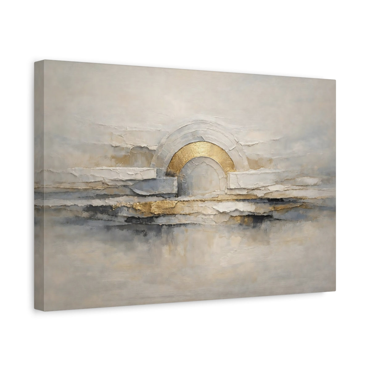 Side Mockup 4. Abstract Abstract Arch Abstract Gold Grey shown as stretched canvas wall art