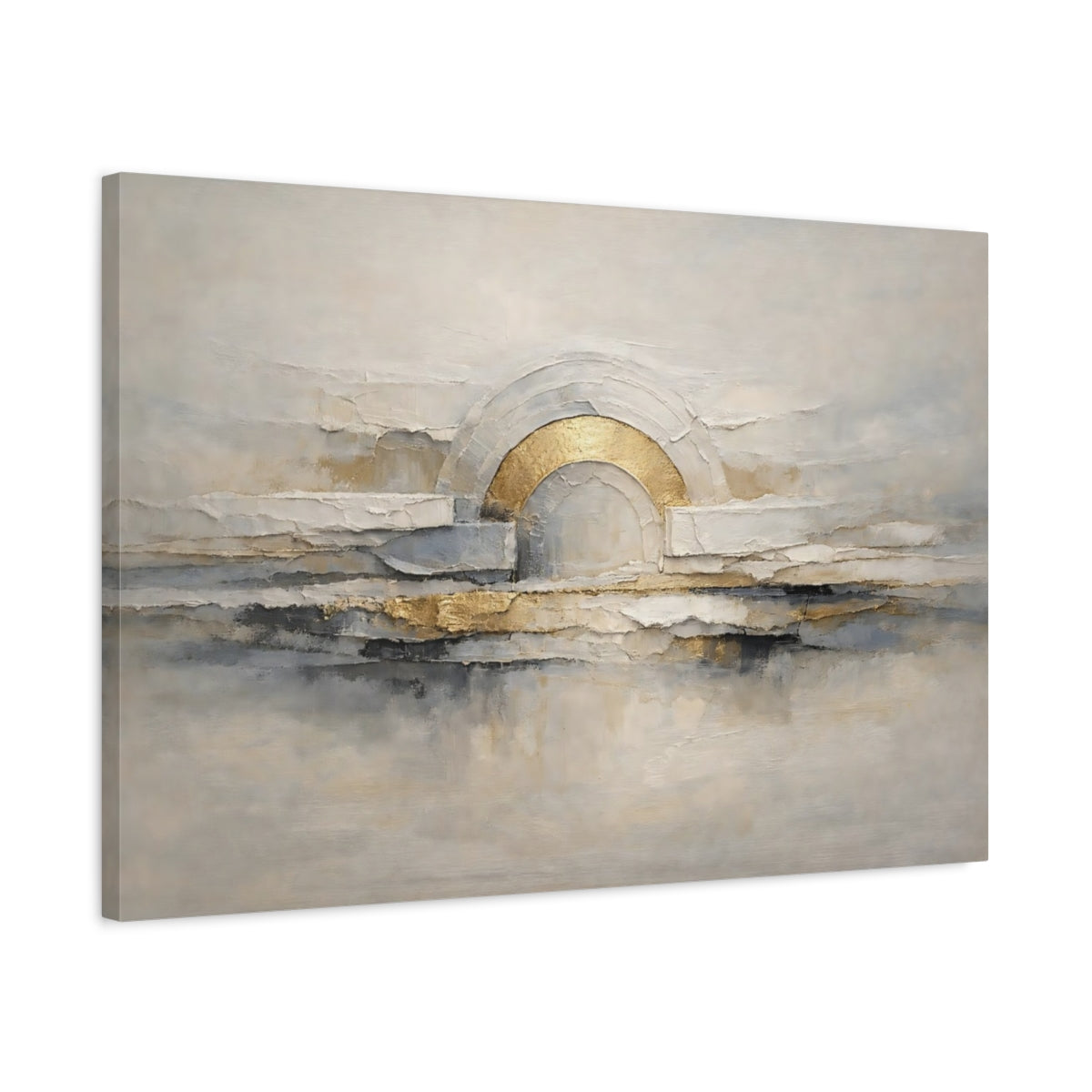 Side Mockup 2. Abstract Abstract Arch Abstract Gold Grey shown as stretched canvas wall art