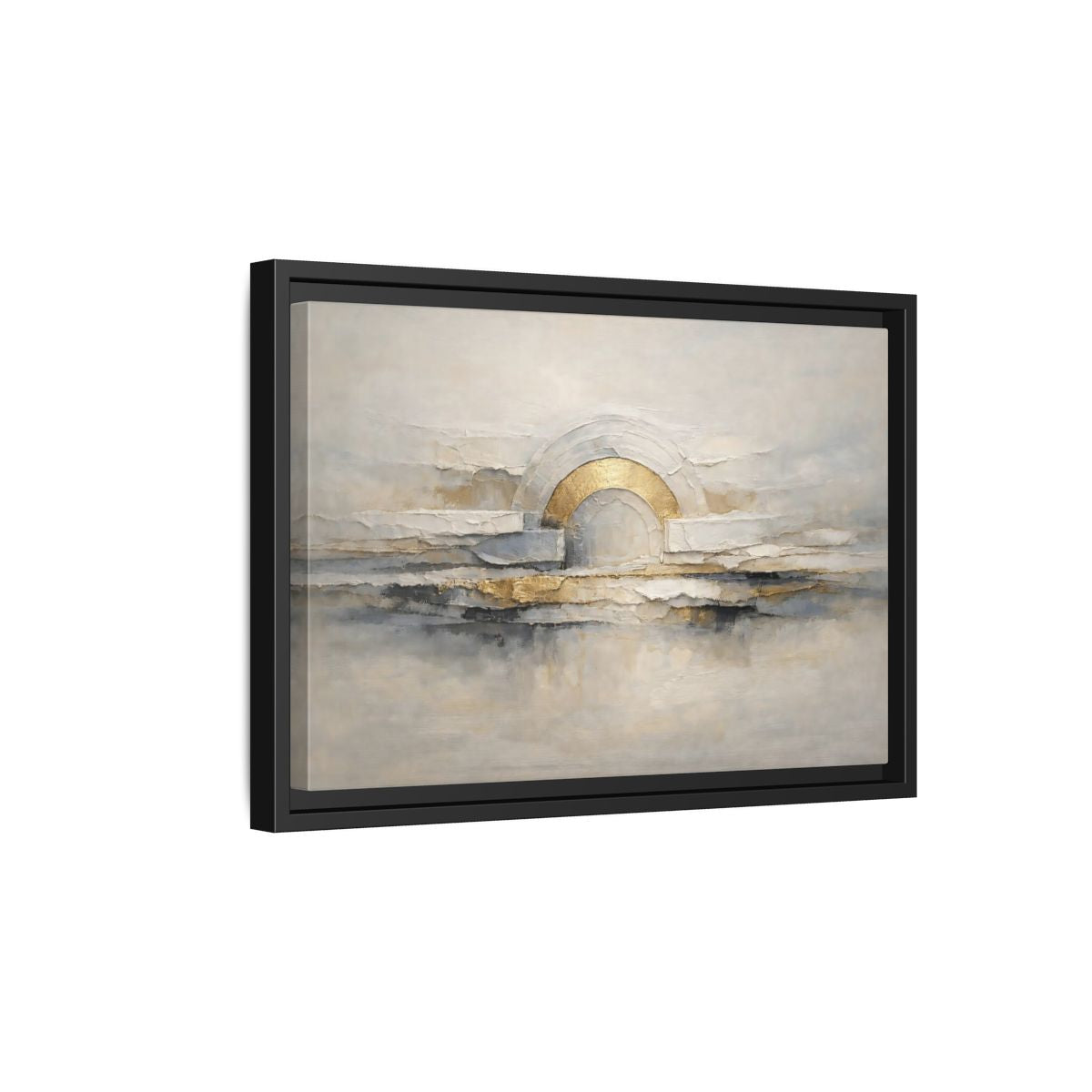 Side Mockup 6. Abstract Abstract Arch Grey And Gold Textured shown as stretched canvas wall art